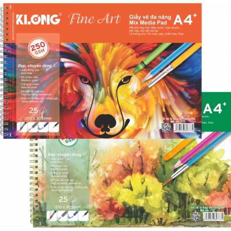 Sổ vẽ KLONG A4+ cao cấp lò xo kép xé 250GSM 25 tờ MS777