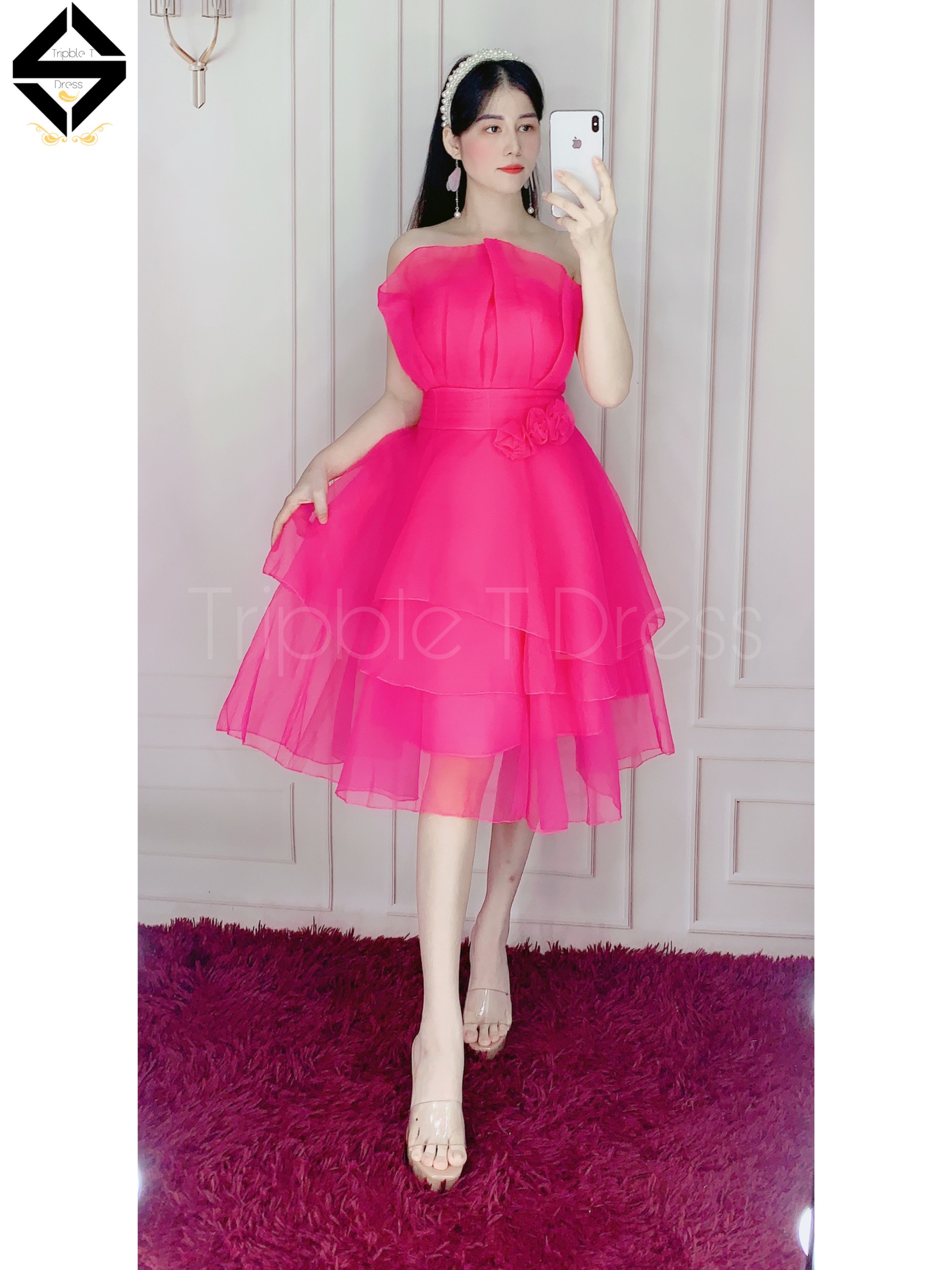 Đầm dự tiệc xếp tầng cúp ngực hoa eo TRIPBLE T DRESS - MS17Y- Size M/L