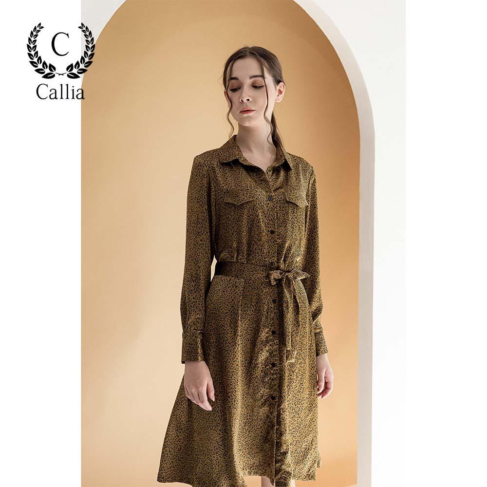 Đầm nữ midi suông Callia cổ sơ mi tay dài Julea