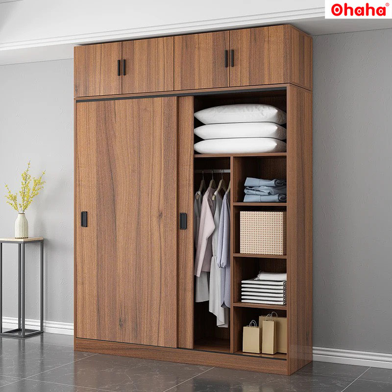 Tủ Quần Áo 2 Cánh Lùa OHAHA Cao Cấp Nâu Walnut - NW001