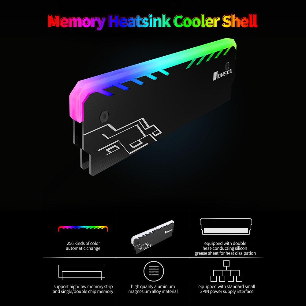 Máy tính để bàn Bộ nhớ tản nhiệt Vỏ làm mát RGB Light Tự động thay đổi tản nhiệt nhôm Bộ làm mát Vest đen