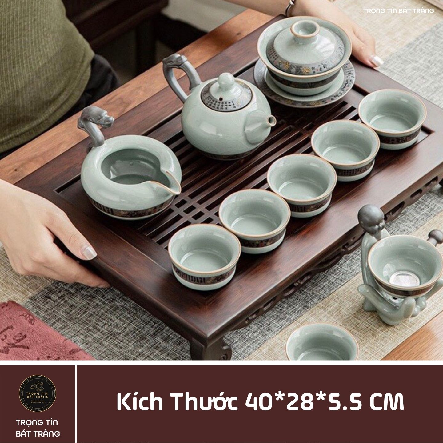 KT 22 Khay Trà Tre Cao Cấp  Chữ Nhật Kích Thước Kích Thước 40*28*5.5