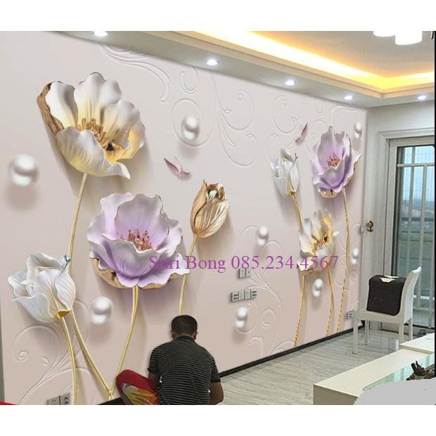 Decal dán tường HOA TÍM CÁNH MỎNG 3D SIÊU HOT