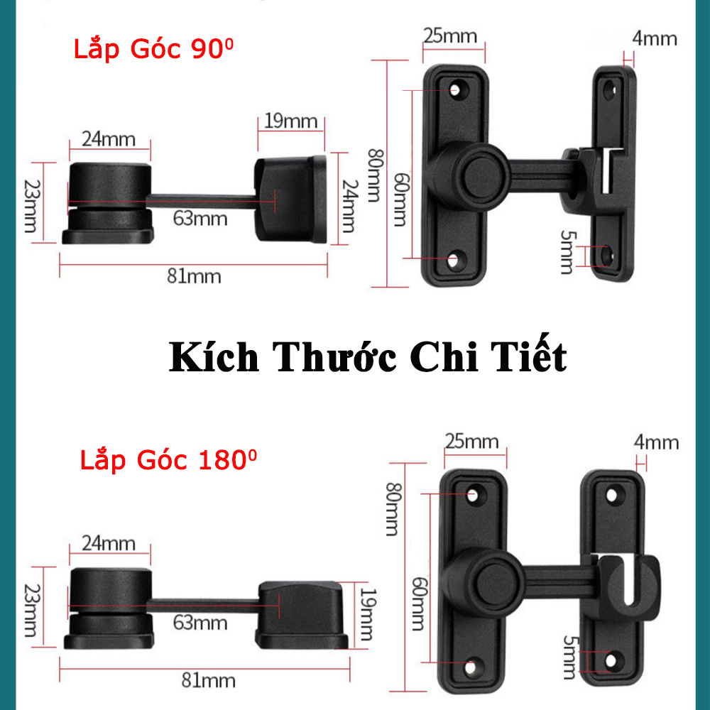 Chốt Khóa Cửa Trượt KUNBE Hợp Kim Dày Dặn Bền Bỉ Lắp Được Cả Cửa Lùa, Xoay, Góc 90 Độ Và 180 Độ