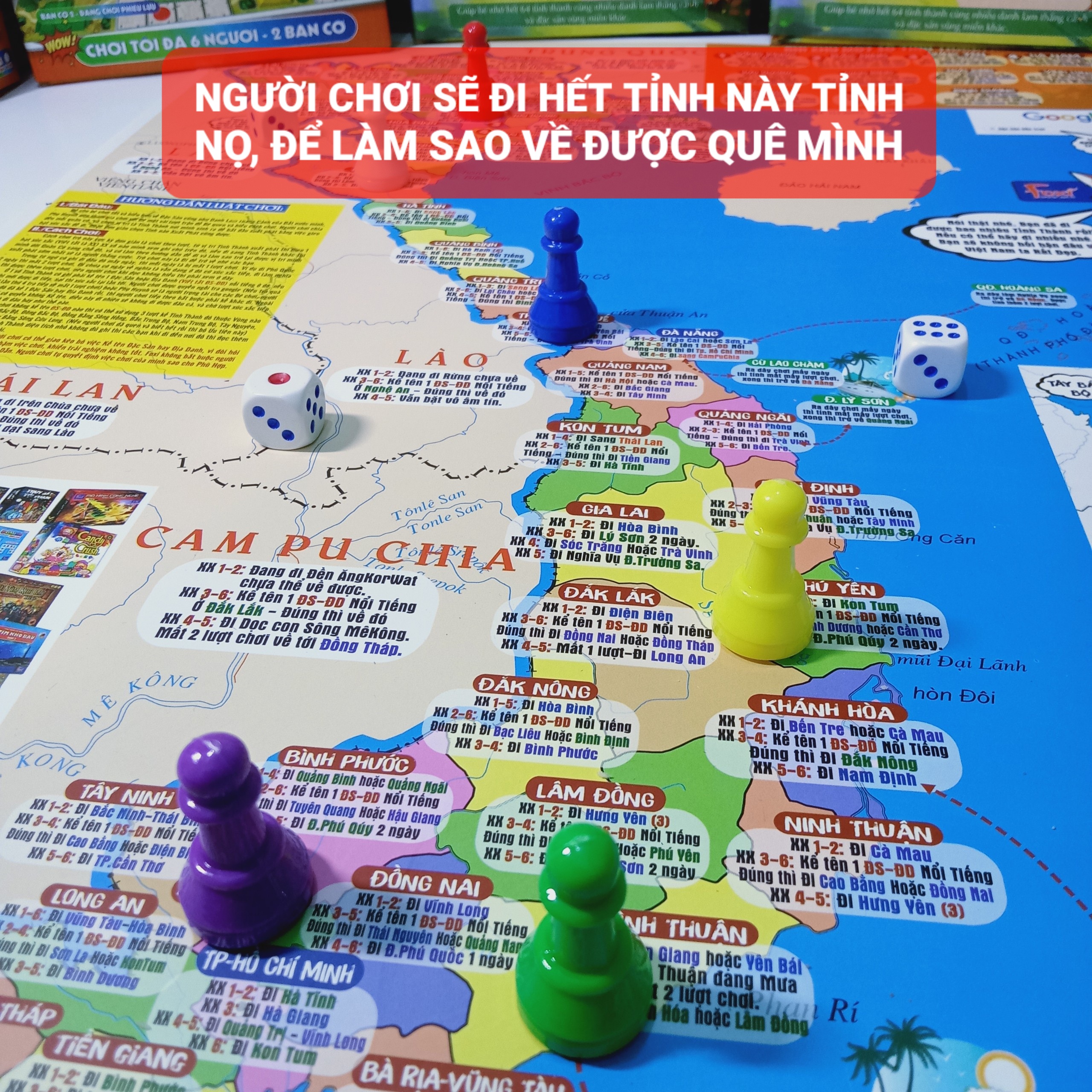 Board game-Du lịch xuyên Việt Foxi-đồ chơi phát triển tư duy-tăng sự hiểu biết-dễ chơi-vui nhộn-giá siêu rẻ