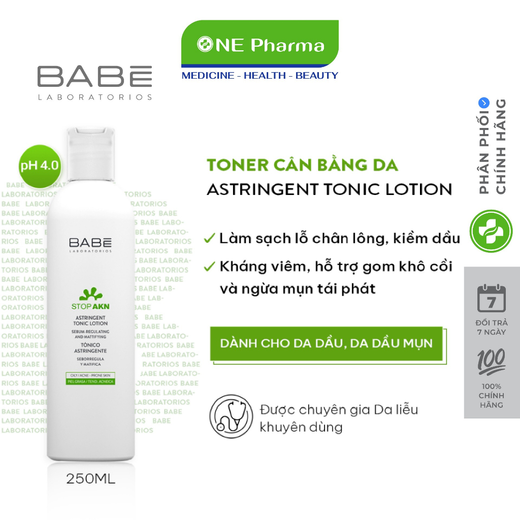 Toner cân bằng dầu nhờn, hỗ trợ giảm mụn, se khít lỗ chân lông BABE Stop AKN Astringent Tonic Lotion 250ml