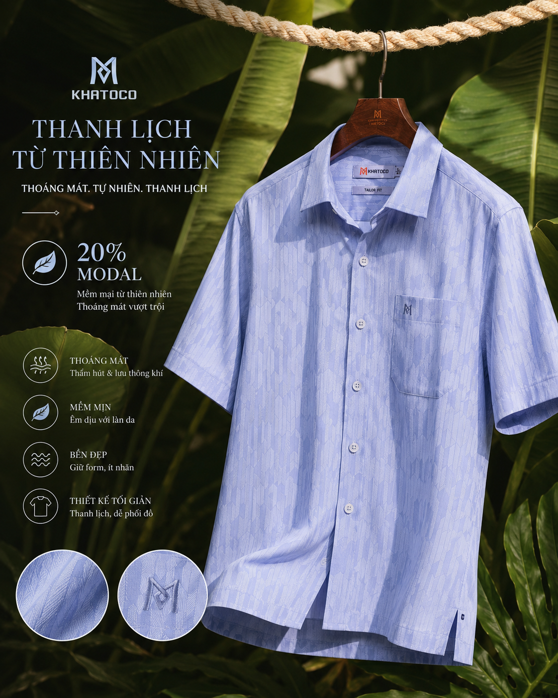 Áo sơ mi Khatoco tay ngắn (L,XL)