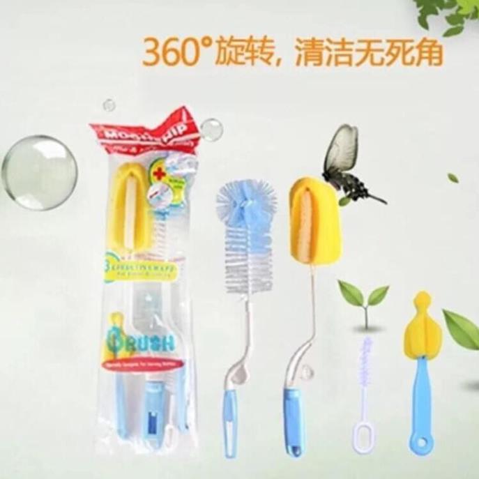 Bộ cọ rửa bình sữa cho bé 4 món Tay cầm xoay 360 độ - Que rửa cốc chén 4 chi tiết
