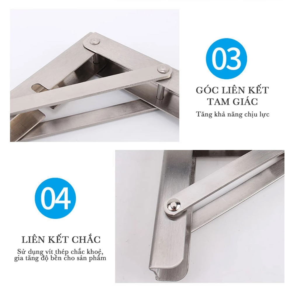 Giá Đỡ, Bản Lề Gấp Gọn Inox KUNBE Ke Đỡ Bàn Gập Chịu Lực Treo Tường, Tiện Dụng Dễ Lắp Đặt