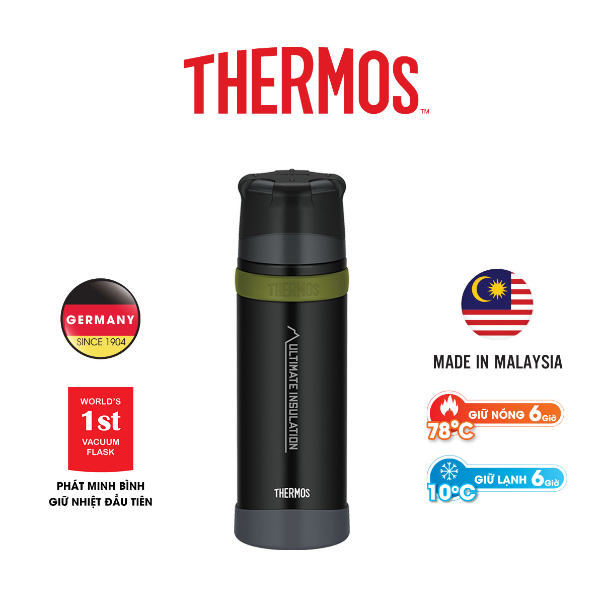 Hình ảnh Bình giữ nhiệt Thermos kèm cốc FFX-751 MTBK 750ml màu đen nhám Hàng chính hãng