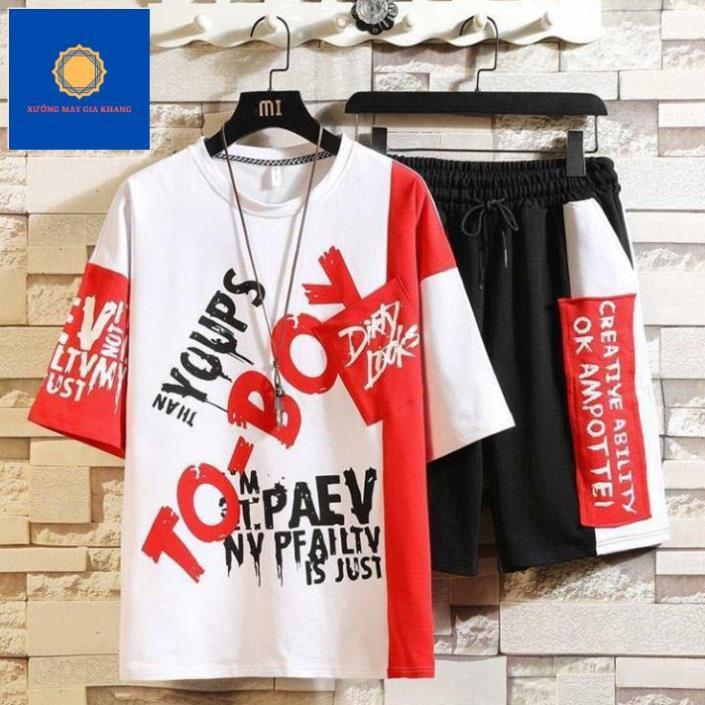 Đồ bộ quần áo thun bé trai, ngắn tay, kiểu Hiphop, chất thun cotton thoải mái vận động-Gia Khang