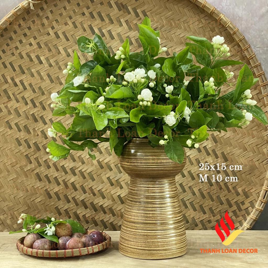 Lọ hoa gốm Bát Tràng cao cấp 25 cm - Bình hoa decor trang trí cỡ vừa - Men mộc