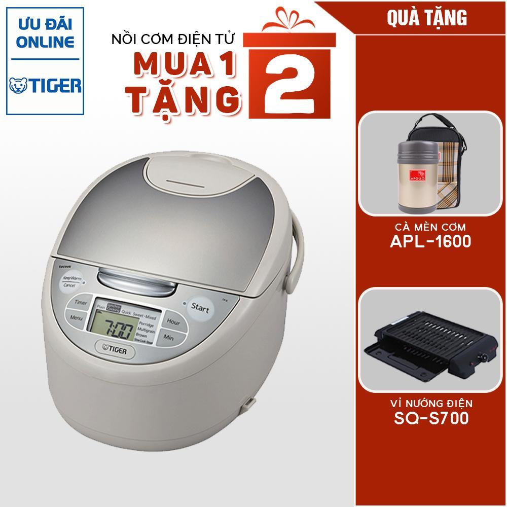 Nồi cơm điện tử Tiger JAX-S18W (1.8L) Tặng 1 Hộp cơm giữ nhiệt Apollo APL-1600 và 1 Vỉ nướng điện Tiger Queen SQ-S700 - Hàng Chính Hãng