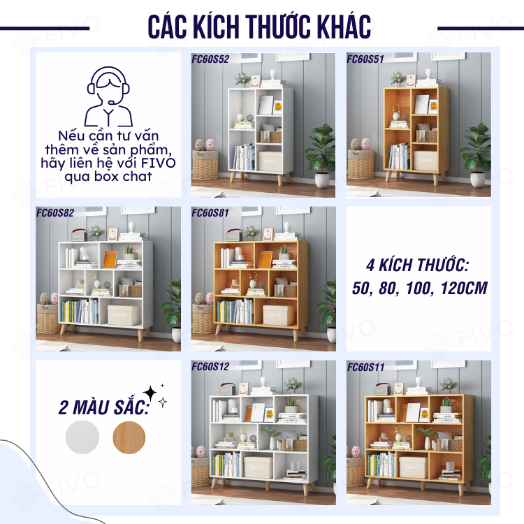 Kệ Đựng Sách Gỗ MDF FIVO FB60 (120 x 24 x 107cm) Nhiều Ngăn (Có Kèm Tấm Lưng) - Hàng Chính Hãng