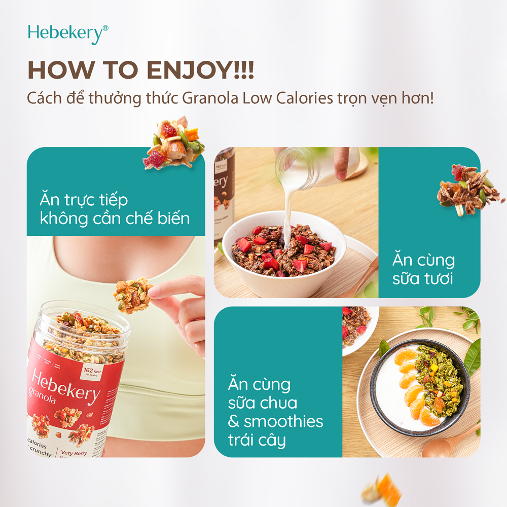 Granola Low Calories Siêu Giòn 5 Vị - Ngũ Cốc Dinh Dưỡng Ít Calo Ăn Kiêng Lành Mạnh Tự Nhiên Hebekery by Hebe