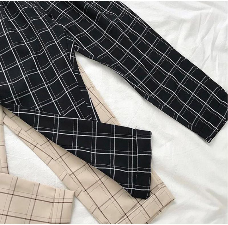 Hàng Quảng Châu - Quần baggy caro ullzang eo đan dây siêu xinh - QV11170