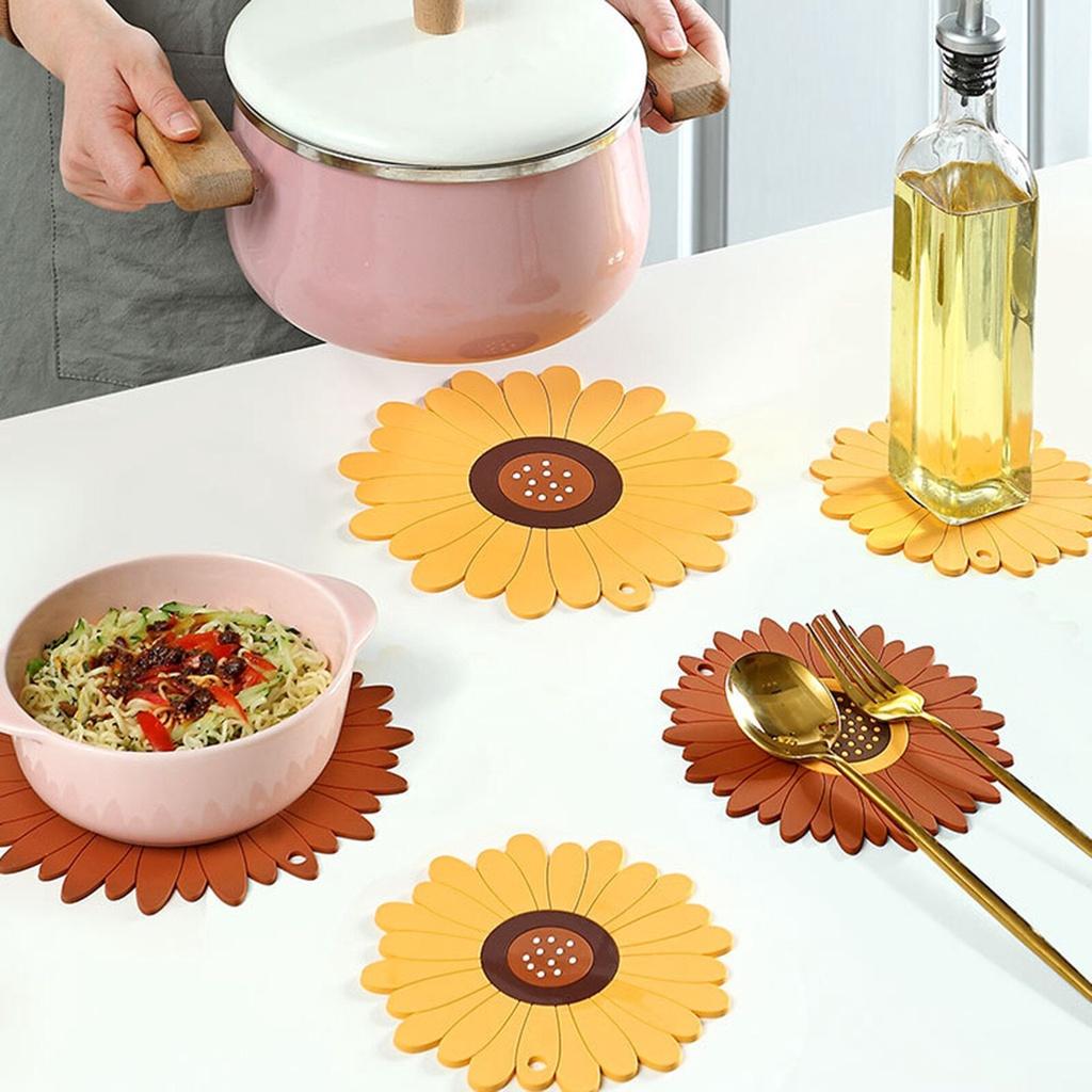 Silicone Dining Table Placemat Coaster Cup Sunflower Table Mat Cup Mat Bowl Mat Antiscalding Silicone Placemat Tableware