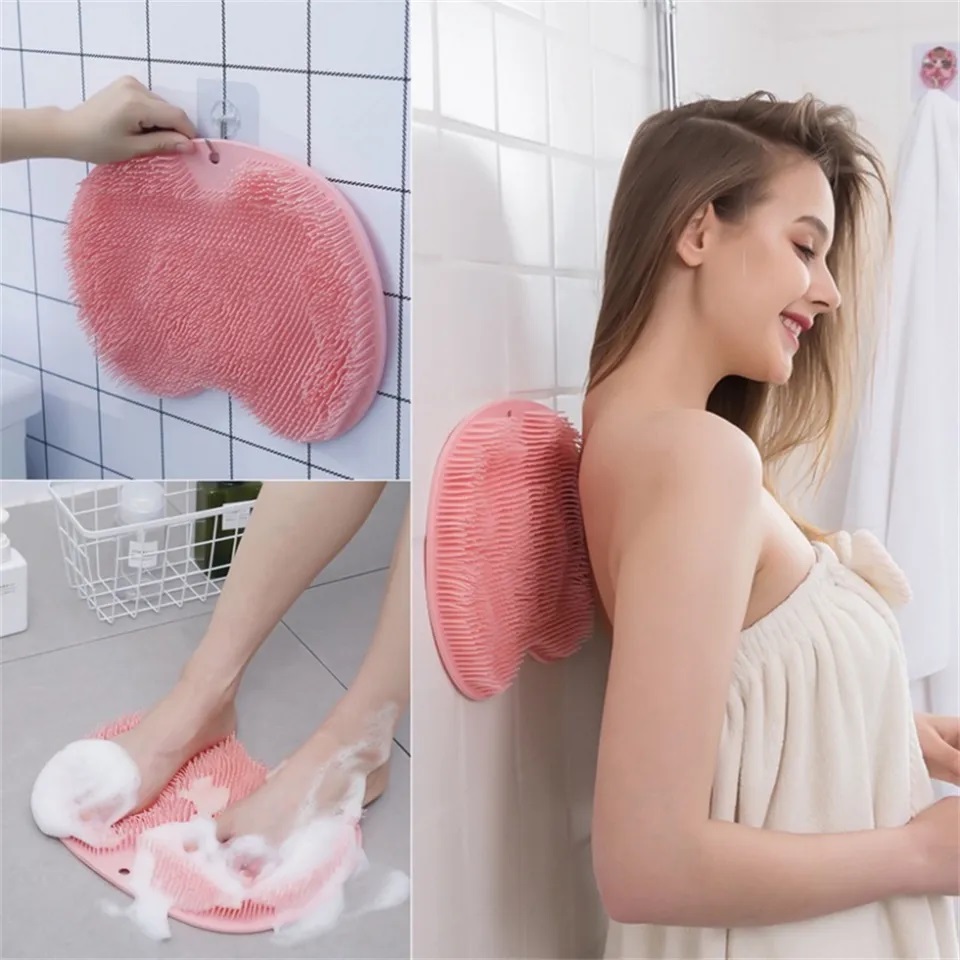 Tấm Chà Lưng, Cọ Chân Tạo Bọt Silicon Dán Tường Massage Tiện Lợi