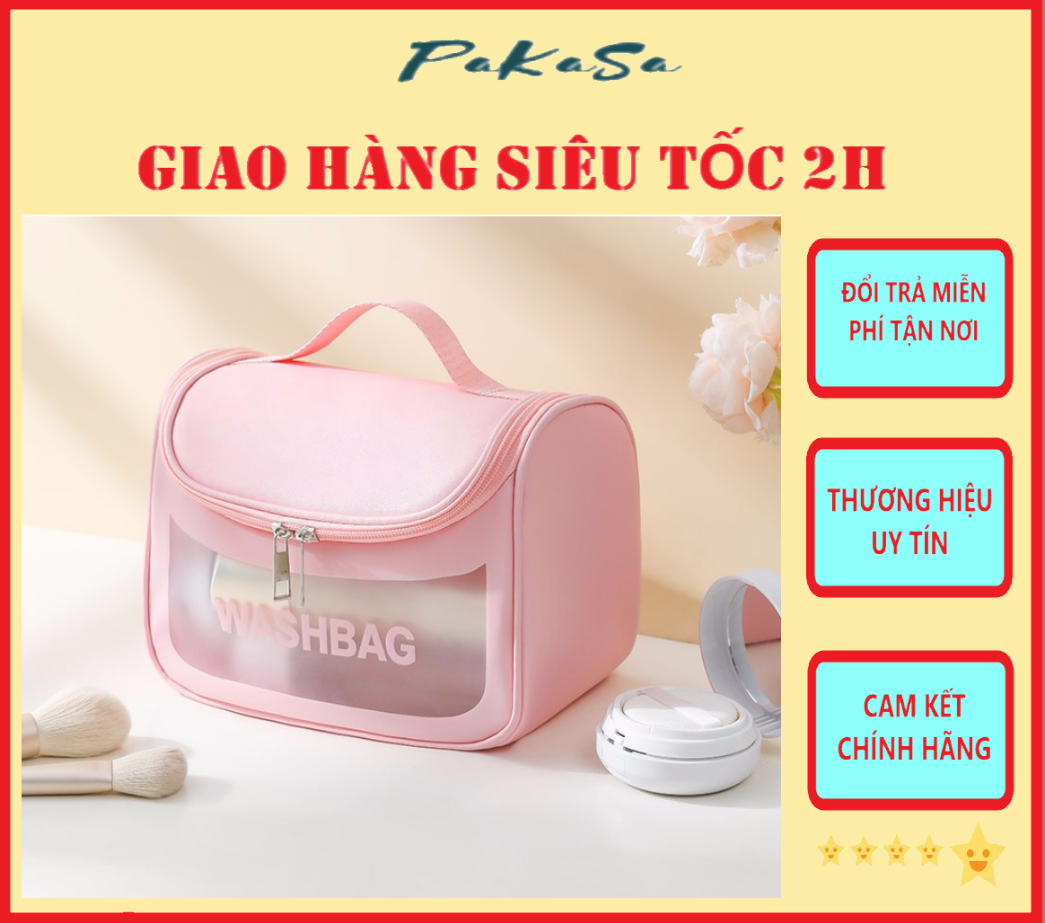 Túi đựng mỹ phẩm du lịch WashBag DẠNG HỘP có quai xách mini trong suốt, Túi đựng đồ trang điểm makup chống nước - Chính Hãng 