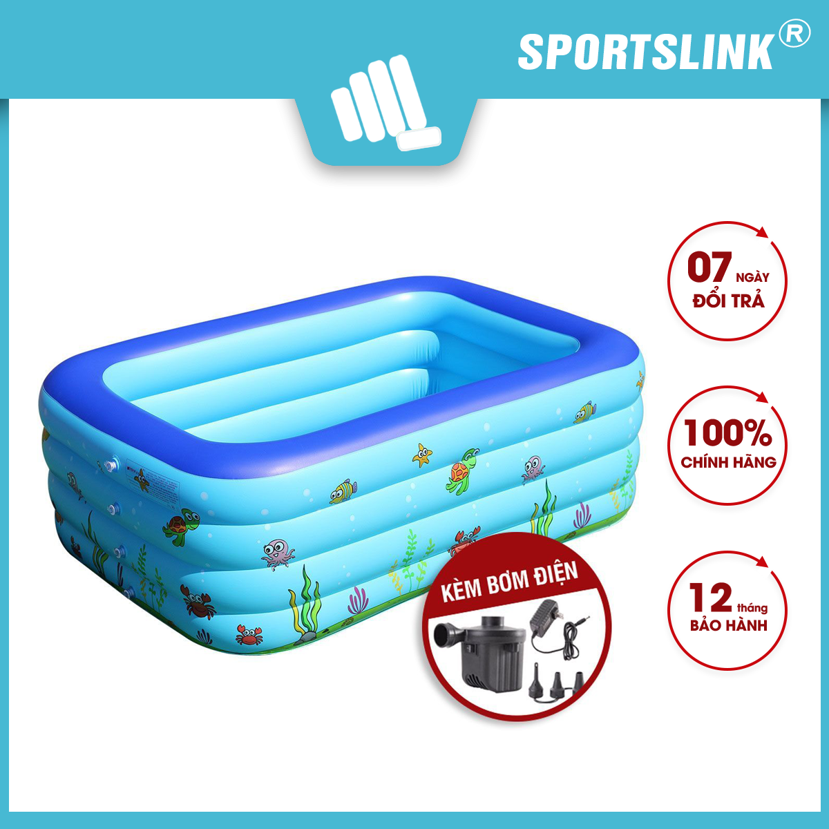 Bể bơi phao hồ bơi Hình chữ nhật hoa văn ngẫu nhiên 3 tầng Sportslink