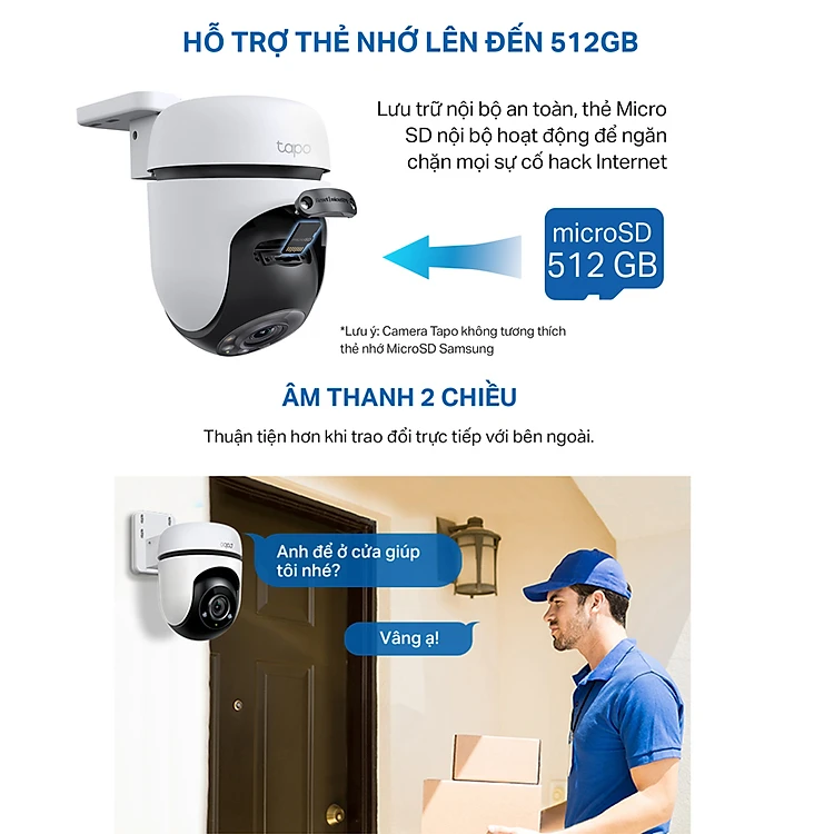 Camera WiFi TP-Link Ngoài trời Tapo C510W / C520WS - Độ phân giải 2K, Quay Quét 360 Độ, Chống Nước, Báo động âm thanh - HÀNG CHÍNH HÃNG