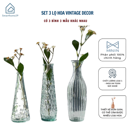 Set 3 Lọ Hoa Vintage Trang Trí Decor Nhà Cửa Góc Làm Việc Cực Xinh - Bình Hoa Trang Trí - HÀNG CHÍNH HÃNG MINIIN