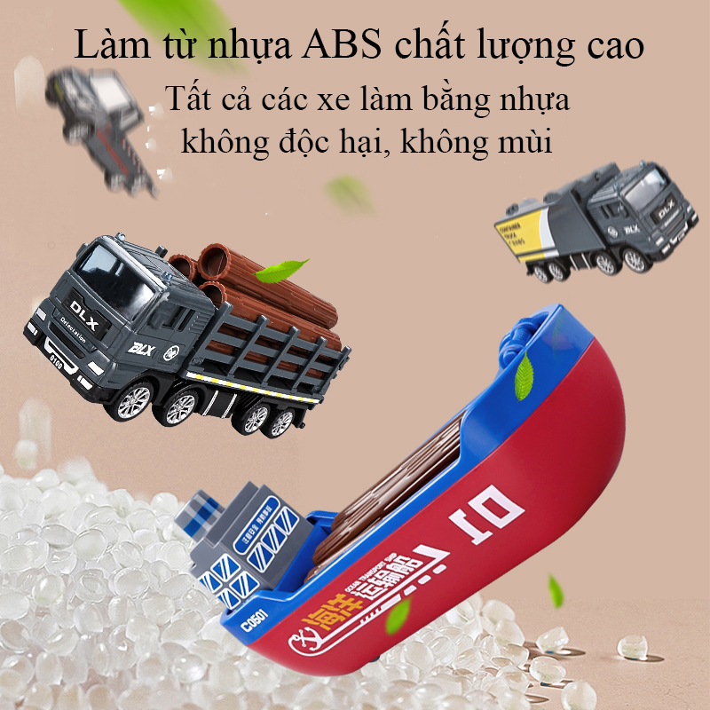 Bộ đồ chơi mô hình vận tải cảng biển KAVY-31 mô tả tháo dỡ vận chuyển hàng hoá với nhiều loại xe chuyên dụng