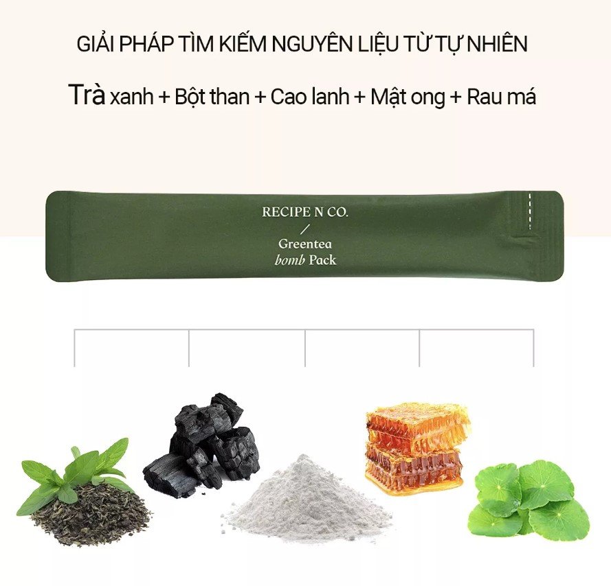 Mặt nạ đất sét trà xanh làm dịu dưỡng trắng da Recipe N Co Greentea Bom.b Pack