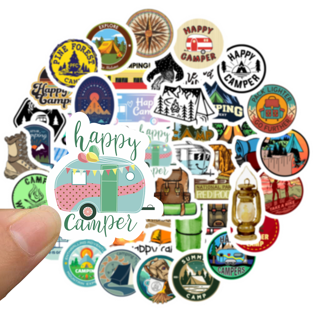 Set 60 Sticker Camping, cắm trại ảnh ép lụa