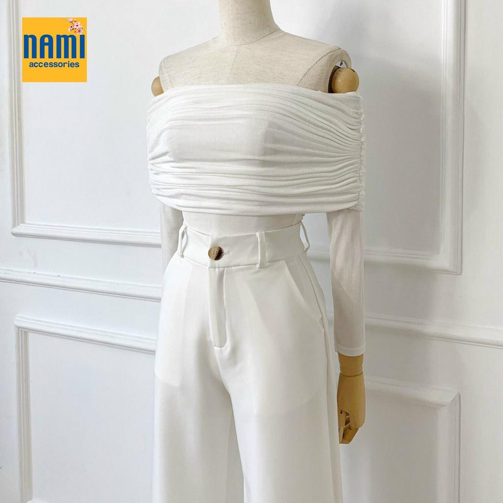 Áo thun dệt kim trễ vai tay dài nhúng cách điệu Nanami thích hợp đi tiệc phong cách sang trọng nổi bật - ATNU061