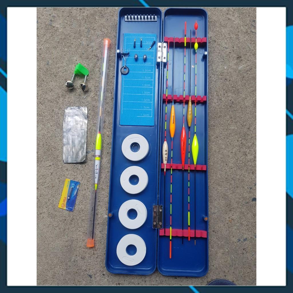 Hộp bộ phao câu đài kèm phao và phụ kiện câu đài- cần tay_hộp phao xanh+tặng kèm phao câu đêm