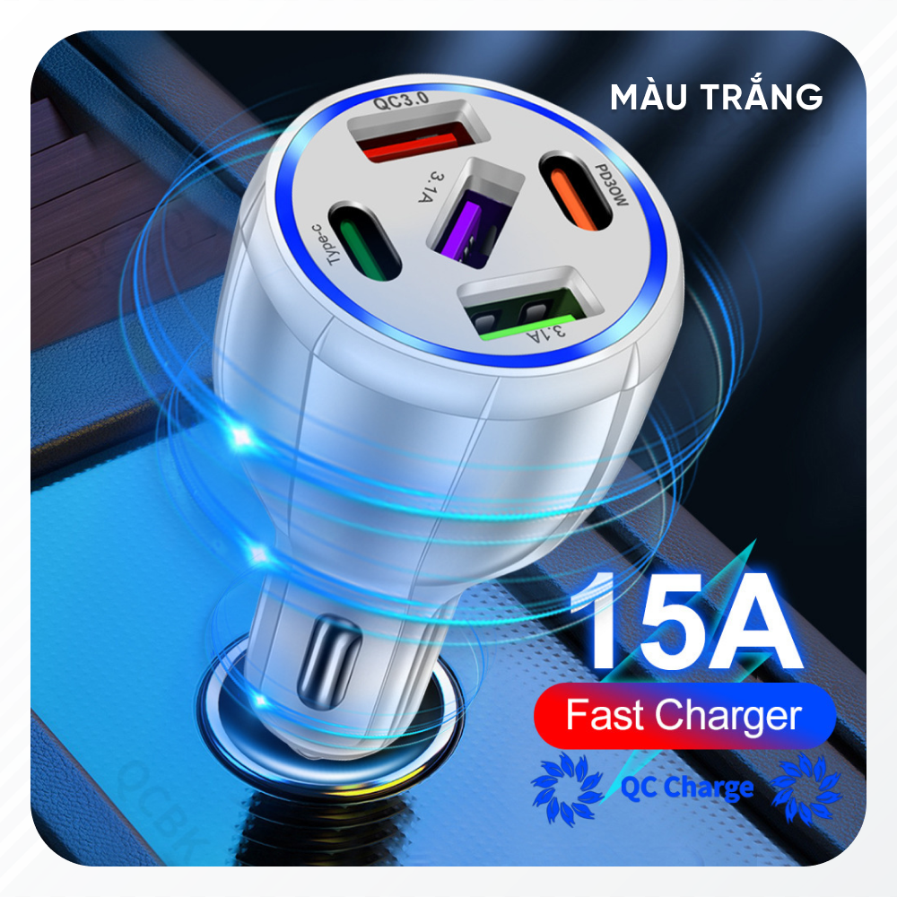 Tẩu Sạc Điện Thoại 5 Cổng USB Type C Trên Xe Ô Tô | Tẩu Sạc Điện Thoại 5 Cổng Sạc USB Type C Công Nghệ Sạc Nhanh Quick Charge 3.0, Chất Liệu Cao Cấp Chống Rơi Vỡ