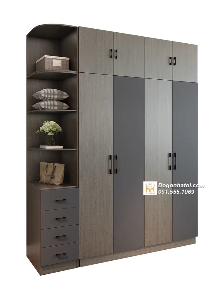 Tủ quần áo gỗ công nghiệp 4 cánh đẹp C2m4 x D2m - TA251
