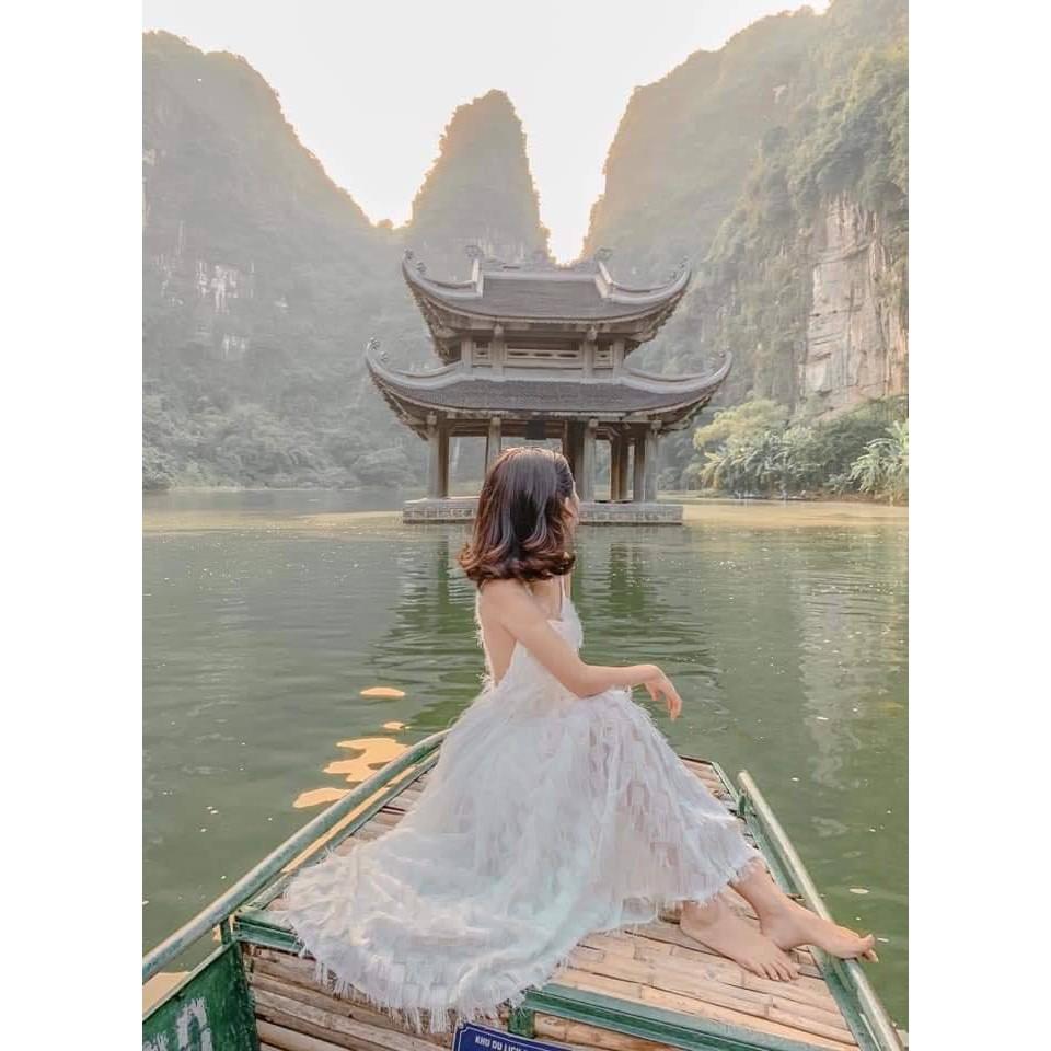 Váy Maxi Trắng Lông Vũ Hở Lưng Ảnh Thật 100% Hàng Có Săn