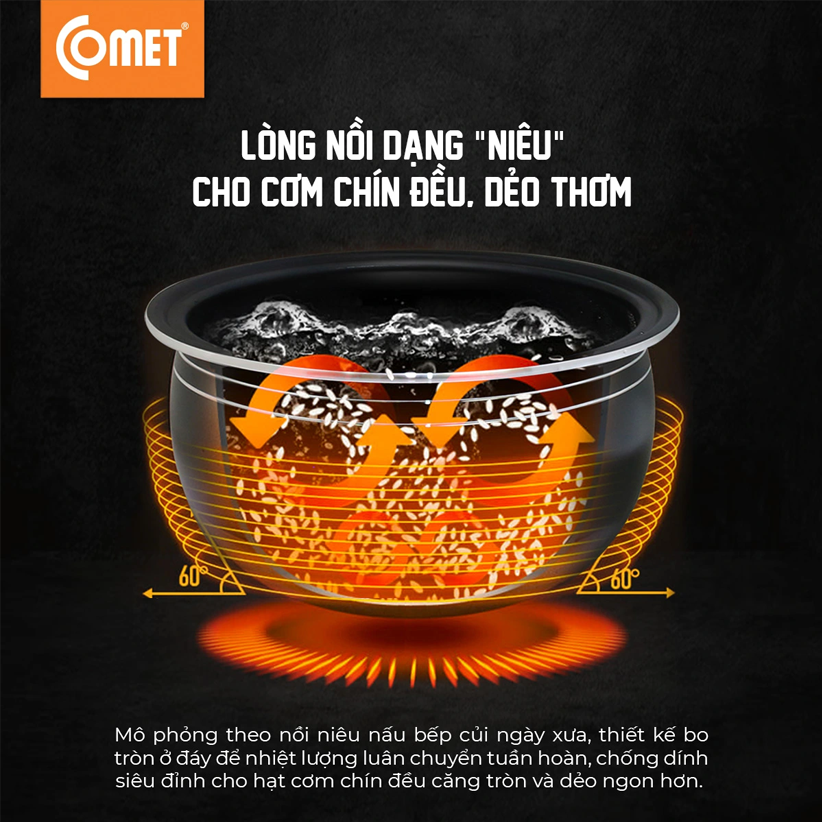 Nồi cơm điện tử COMET 1,2 lít CM8085 lòng nêu - Hàng chính hãng