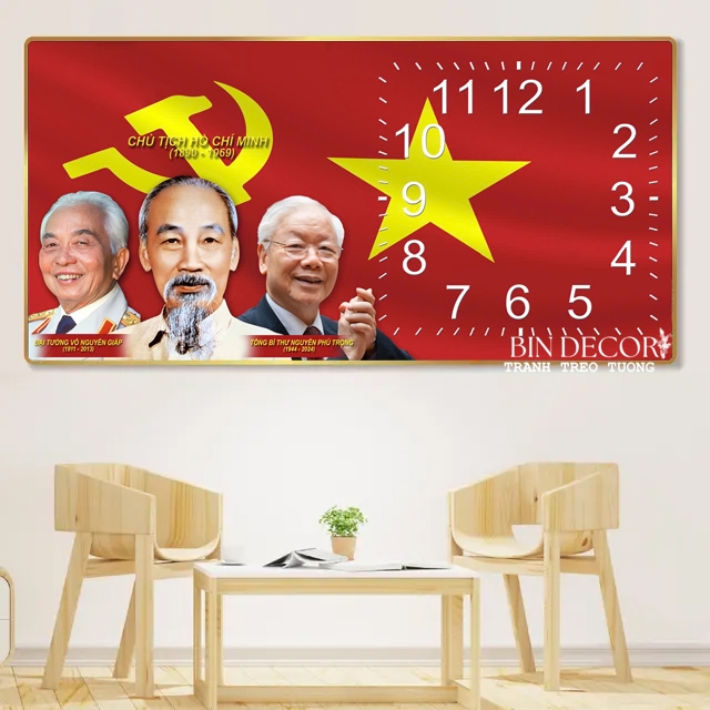 (ẢNH THẬT) Tranh đồng hồ tráng gương bác hồ bác trọng bác giáp trang trí decor kèm đinh