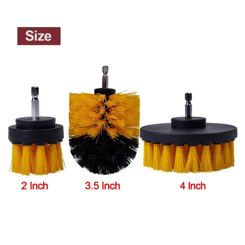 Combo 3 Đầu Cọ Bàn Chải Gắn Máy Bắt Vít, Máy Khoan Vệ Sinh Nhà Cửa, Xe Hơi Siêu Sạch