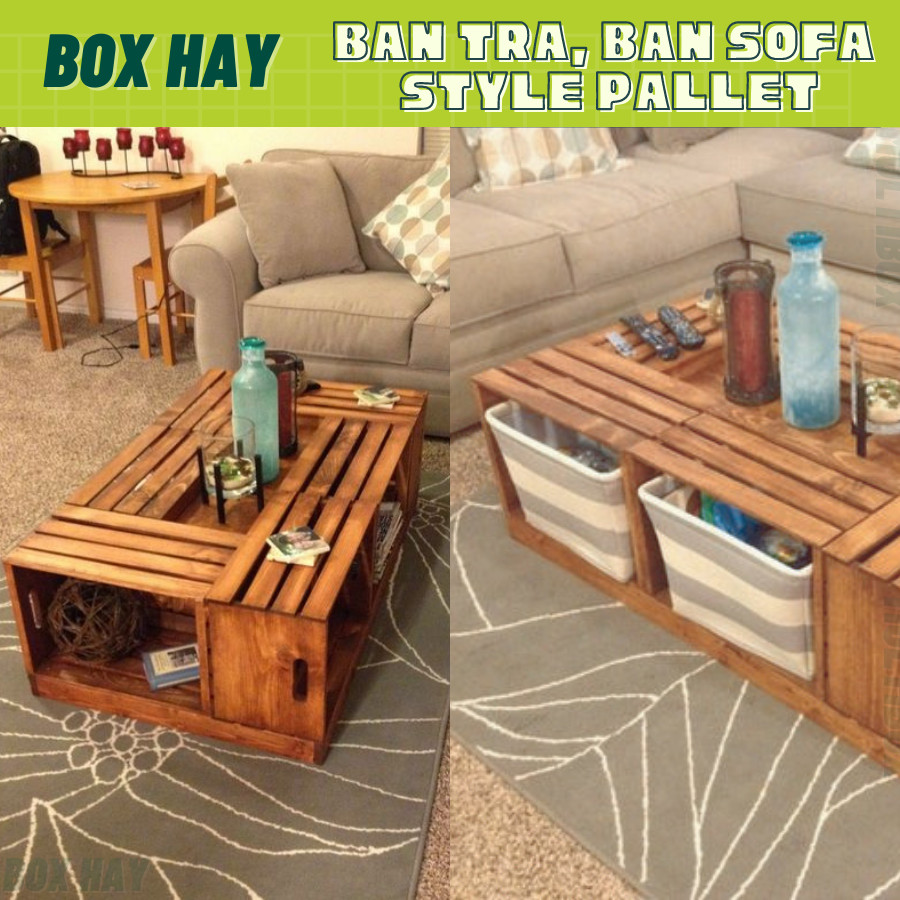 Bàn Trà, Bàn Sofa Lắp Ráp Từ 4 Thùng Gỗ Pallet Trang Trí Phòng Khách, Bàn Ngồi Ban Công Thay Đổi Bố Trí Đa Năng