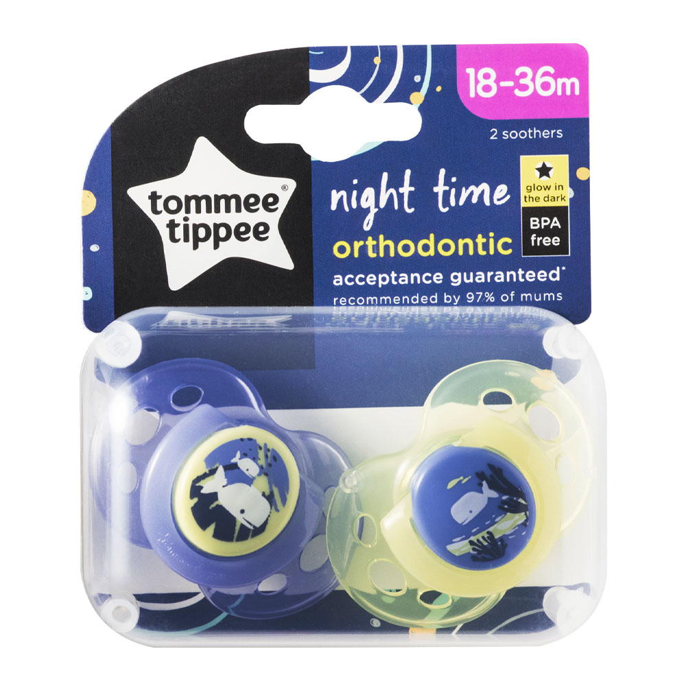 Ty ngậm dạ quang cho bé Tommee Tippee Night Time 18-36 tháng (vỉ đôi) - Cá Voi