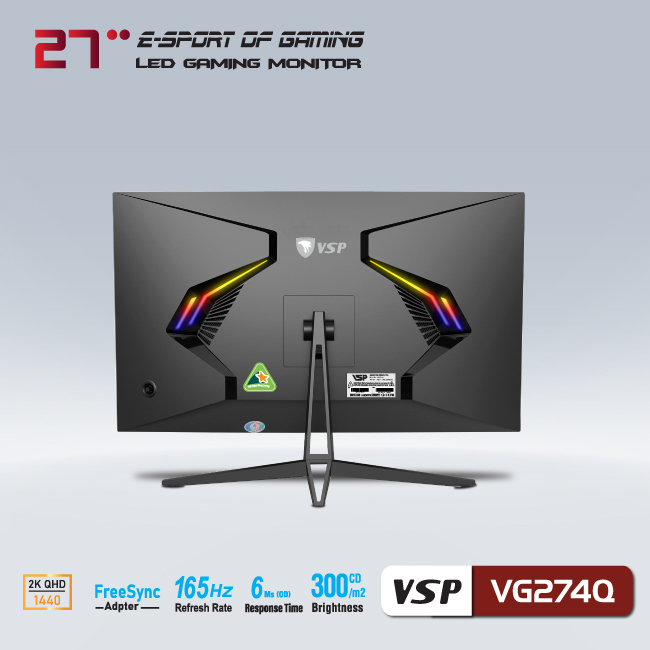 Màn hình VSP VG274Q 27inch Gaming (27" VA 2K, 144Hz HDMI / 165Hz DisplayPort) - Hàng chính hãng TECH VISION phân phối