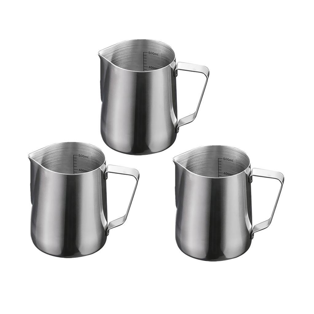 3x 600ML Stainless Steel Coffee Milk Frothing Jug Garland Cup with Scale Cup