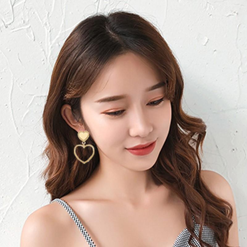 Hoa tai dáng dài mặt hình trái tim phong cách retro cho nữ