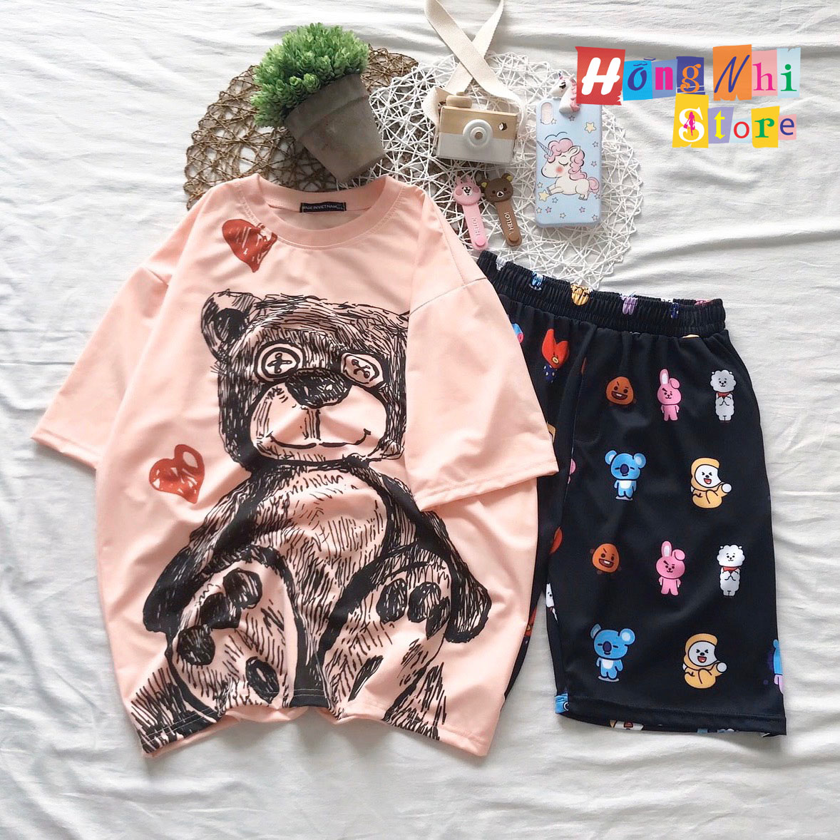 Quần Short Cartoon Unisex Hình Thú Quần Đen - Quần Đùi Hoạt Hình Siêu Cute - MM