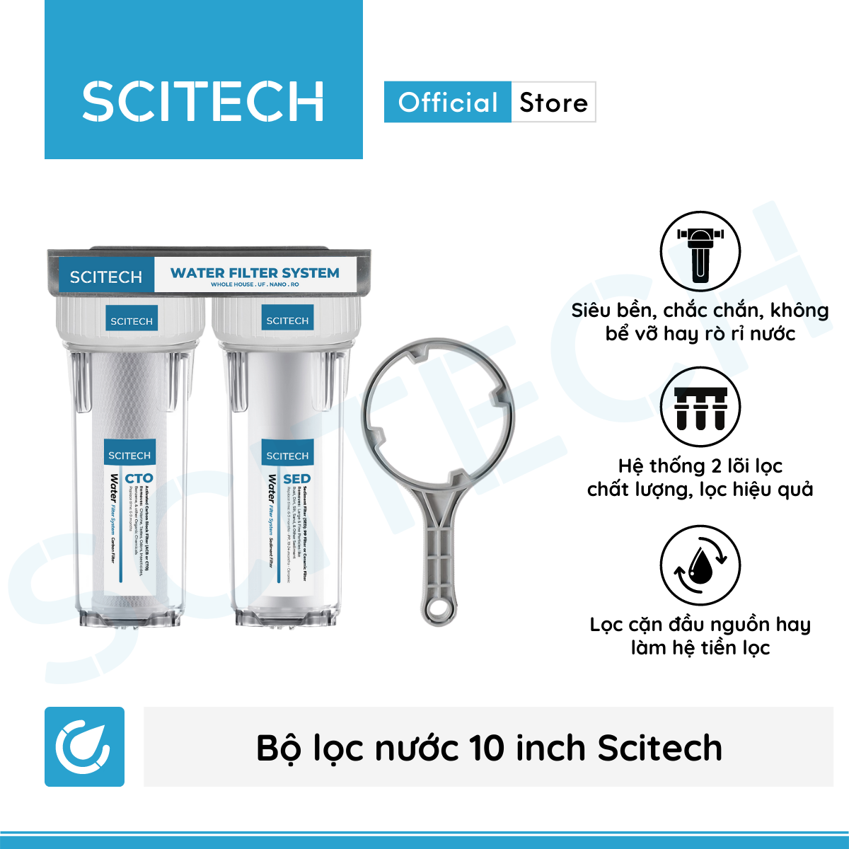 Bộ lọc nước sinh hoạt, bộ đôi lọc thô 10 inch Scitech (2 cấp lọc) - Hàng chính hãng