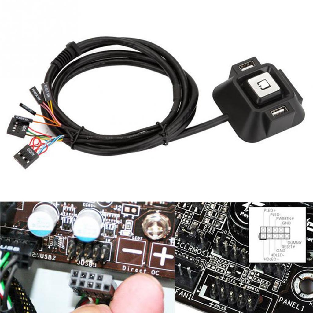 Desktop PC Case Switch Dual USB Ports Power Reset Button LED Lights Audio