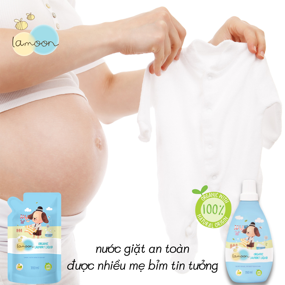 [DATE 29/10/2023] Nước Giặt Đồ Sơ Sinh Organic An Toàn Cho Bé Lamoon - Túi 700ml Refill