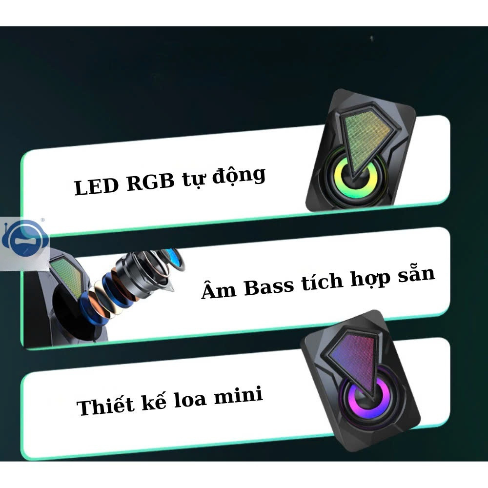Loa vi tính để bàn SUPER BASS cực đã, có LED, dòng loa cao cấp cho laptop, pc, điện thoại MÀU ĐEN - Hàng Nhập Khẩu