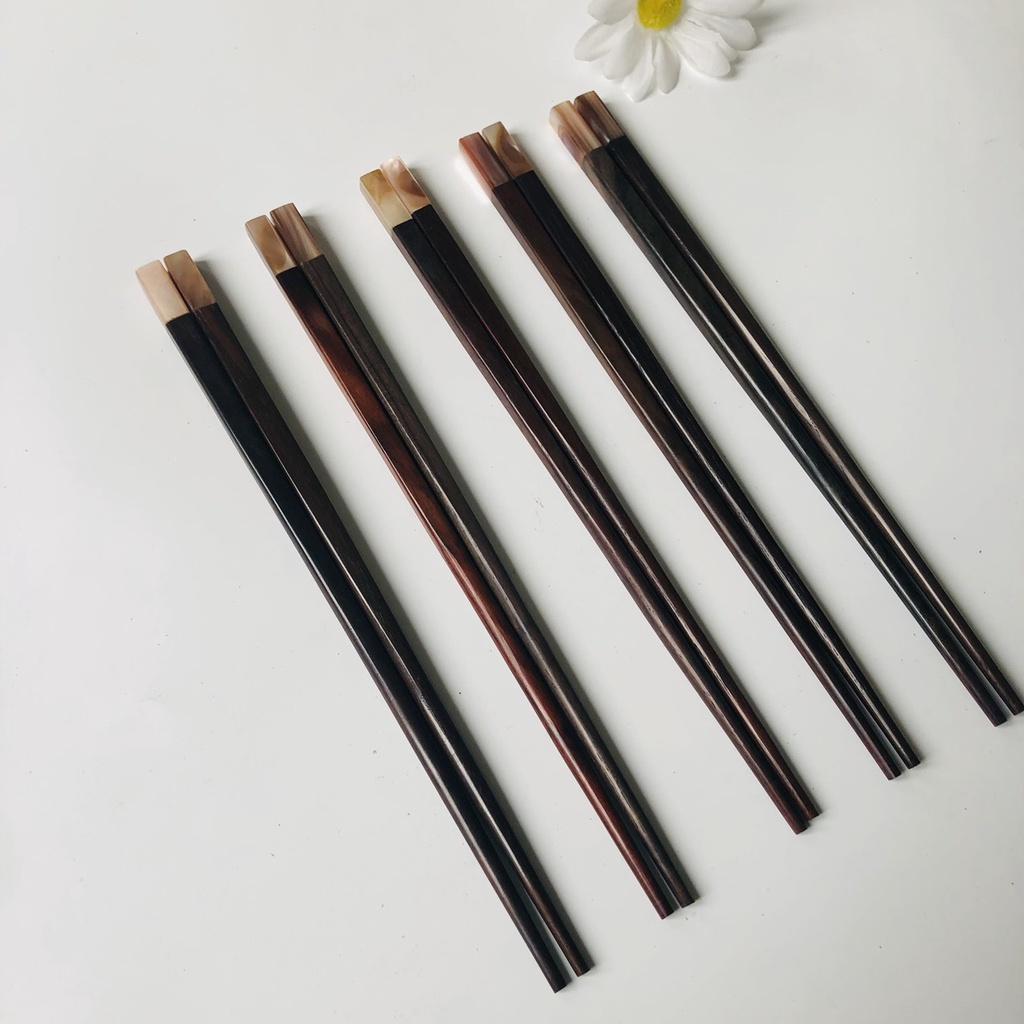 Đũa GỖ TRẮC Cán Khảm Trai Hồng 23cm, Đũa Gỗ Làm Thủ Công, Đũa Ăn Cơm, Chụp Ảnh Decor
