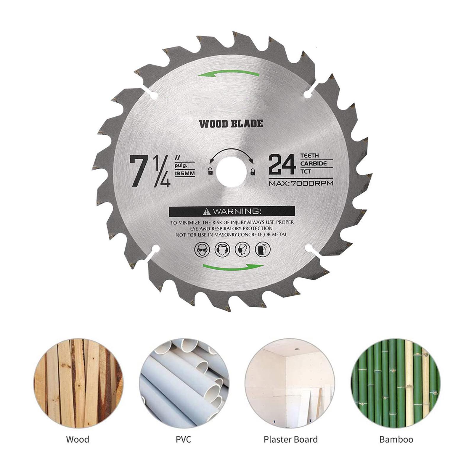 Circular Saw Blade 7-1/4'' 24 Tooth Tungsten Carbide Tipped Circular Wood Cutting Saw Blade with 20mm Arbor for Wood Cutting Max Speed 7000RPM Anti-clockwise Cutting Direction EU
