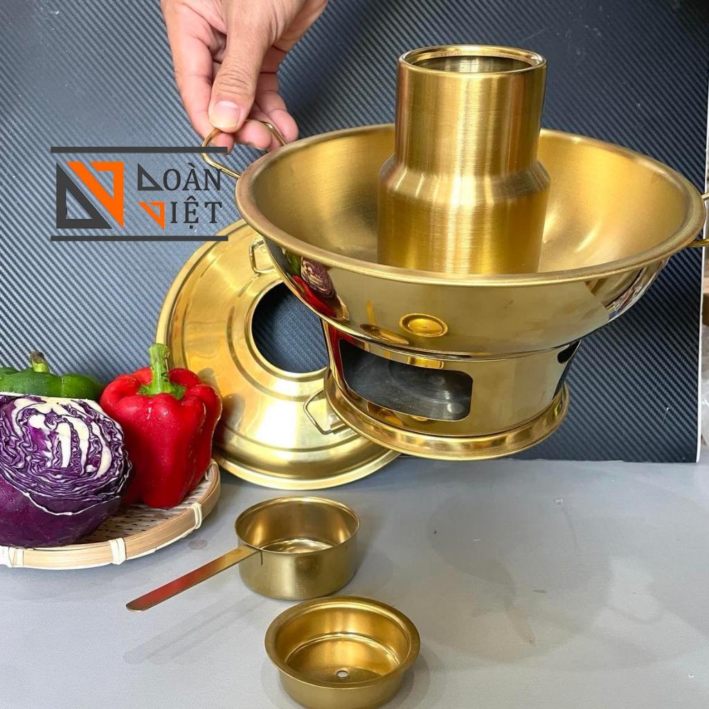 Nồi Lẩu cù lao CỔ ĐIỂN sử dụng THAN hoặc CỒN INOX 304 màu Vàng sang trọng . Size 24cm/ 22cm INOX . Dụng cụ nấu bếp